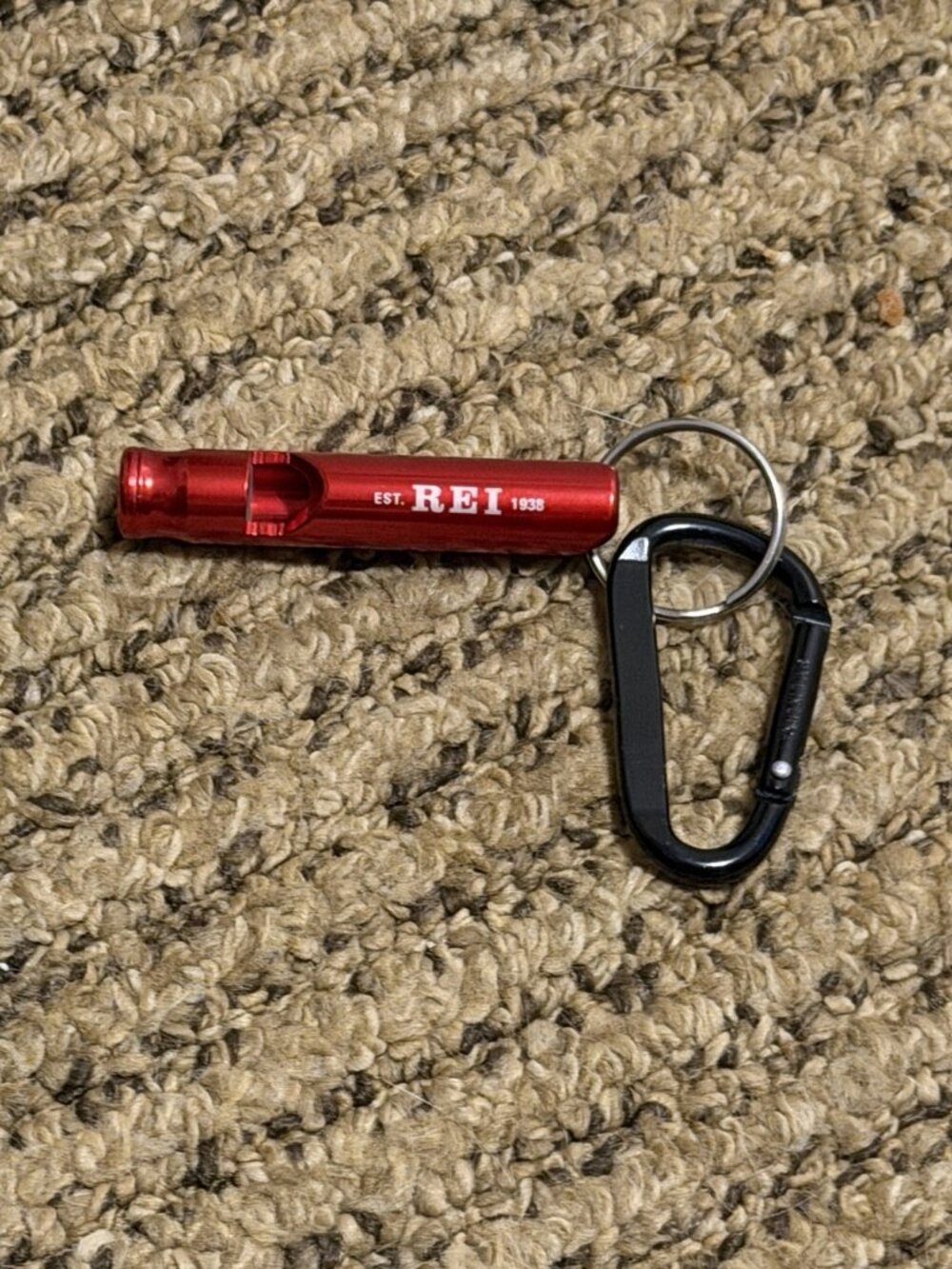 REI Keychain Zipper Pull Lanyard Vintage Necklace Whistle RARE RED